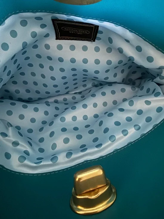 Coach Madeline leather fold over turn lock teal blue clutch - Picture 9 of 14